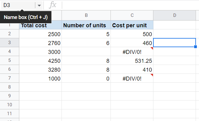 Example sheets with errors